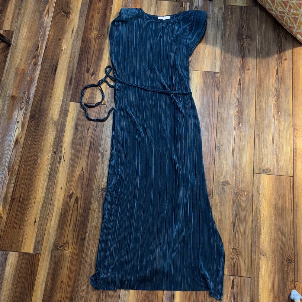 Sincerely Jules Warm Navy/Teal Pleated Midi Dress XS NWT